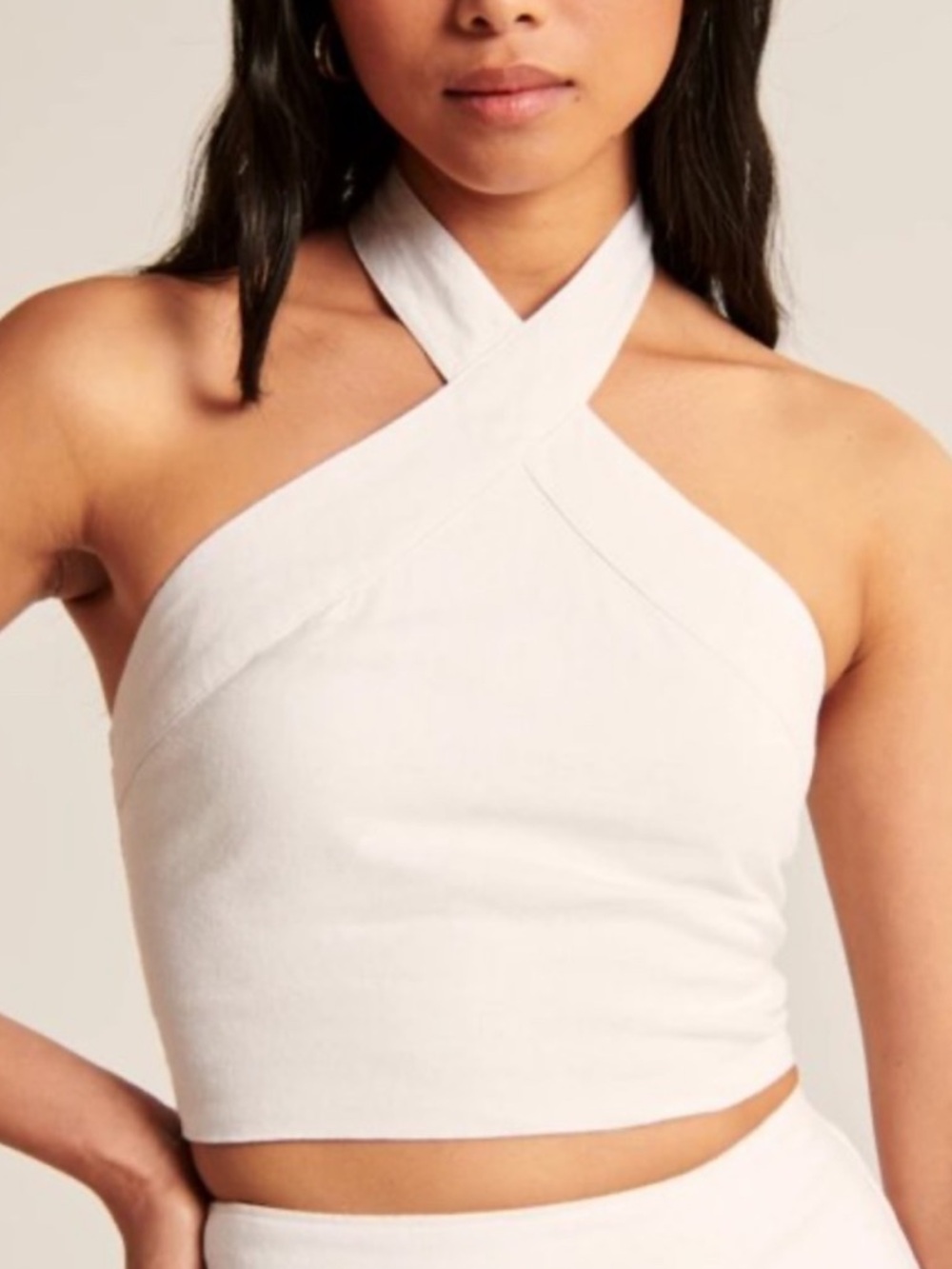 Abercrombie A&F  Linen Blend Halter Top White M womens